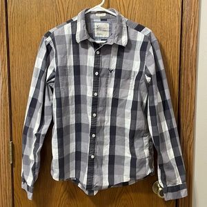 American Eagle mens grey plaid button down